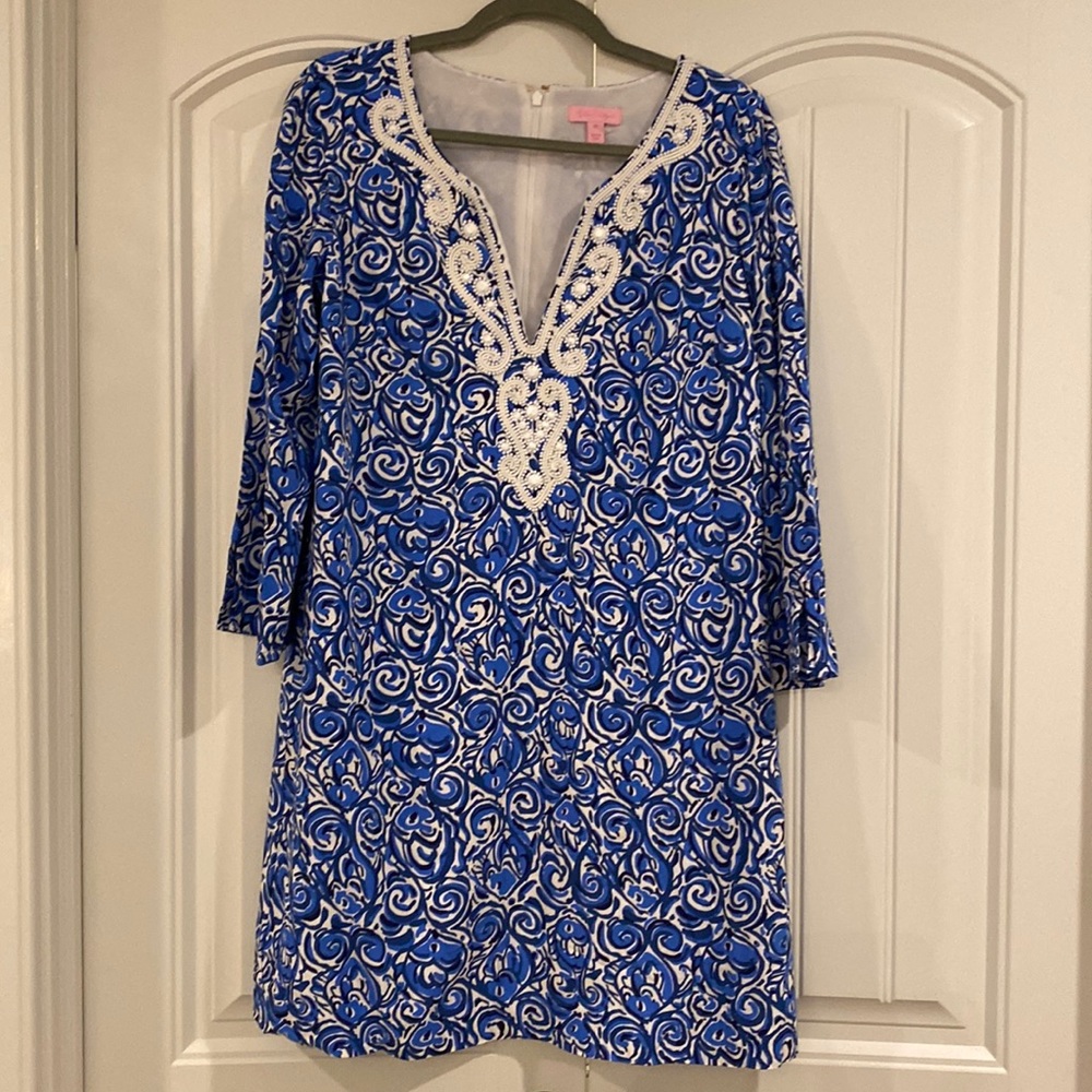 Blue and White Patterned Dress